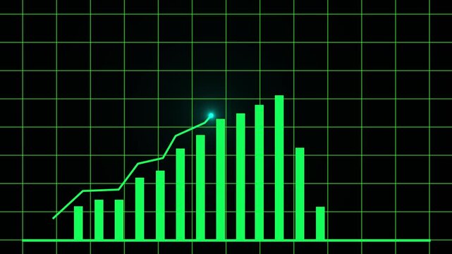 Looped animation of business chart with fluctuating line icons illustrating profit gain and loss in finance sectors. Smooth animated line chart with increasing and decreasing icons for financial.