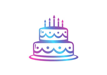 Isolated Vibrant Birthday Cake Icon with Candles