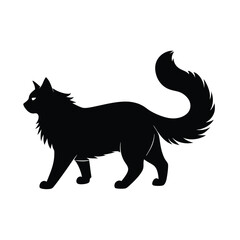 Minimalist Maine Coon Cat Black Vector Silhouette