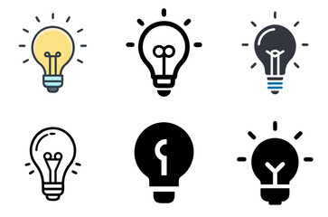 Idea and Light Bulb Icon Set &ndash; Brightness, Innovation, and Technology Vector Symbols