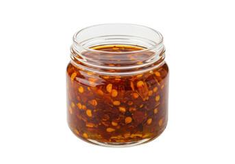 Isolated Jar of Chili Oil with Red Pepper Flakes