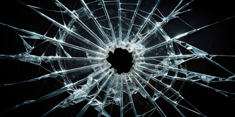 Broken glass with central hole shattered texture