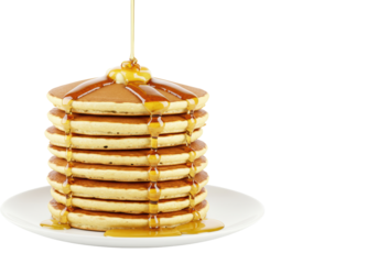 Isolated Stack of Pancakes with Syrup Drizzled Golden Breakfast