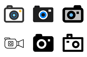 Camera Icon Set &ndash; Photography, Video, Media, and Lens Symbol in Line and Color Styles Vector