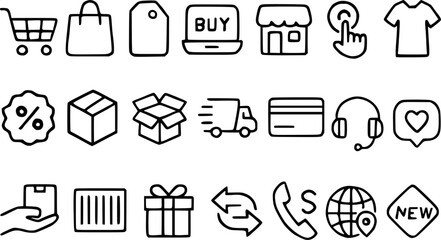 Simple Line Icons Representing E-commerce and Online Shopping