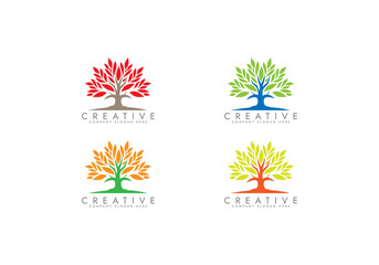 Ecology logo design template Abstract tree icon, Colorful leaves with tree