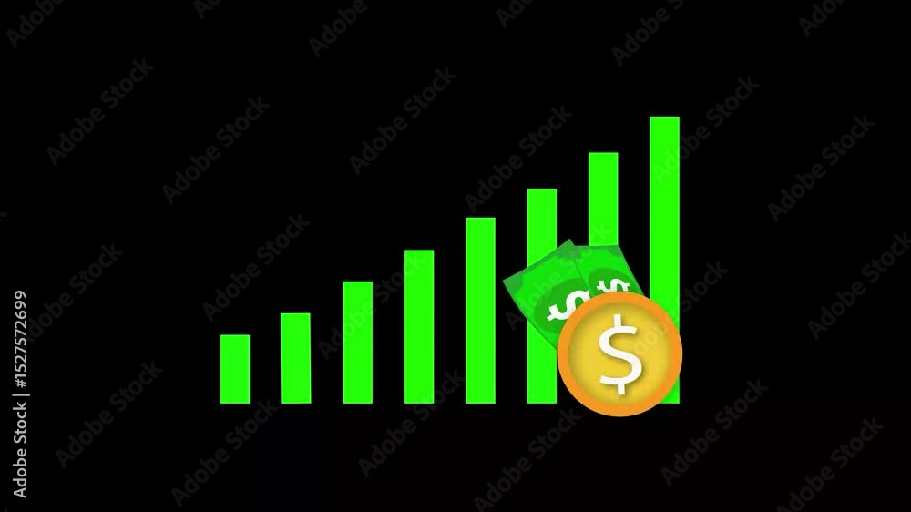 Poster animated financial graph with rising arrow and coin symbolizing business growth success and economic