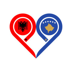 friendship concept. heart symbol icon of albania and kosovo flags. vector illustration isolated on white background