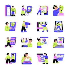 Collection of Flat Style Machine Illustrations 

