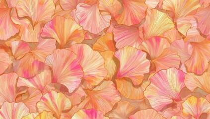 Abstract ginkgo leaves in peach and pink hues