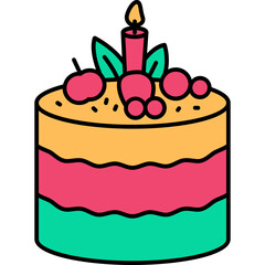 Pastel Icon in Color Line Vector Style, Chilean Birthday Cake