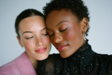 Two diverse fashion models embracing diversity and natural beauty