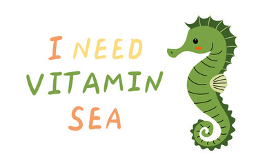 Cute seahorse illustration highlighting the desire for ocean relaxation and enjoyment of beach life