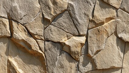 Stone wall, light tan & gray, irregular shapes
