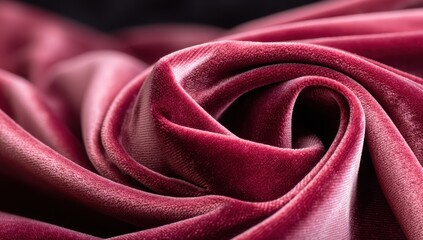Deep pink velvet fabric drapes in swirling folds