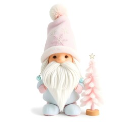 Obraz premium Pastel santa gnome in a whimsical christmas scene.