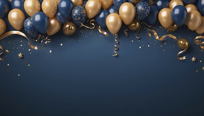 Elegant Navy Blue and Gold Balloons: Festive Party Background for Celebrations, Events, and Invitations