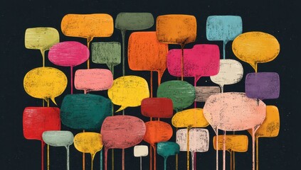 Colorful speech bubbles on a dark background