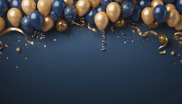 Elegant Navy Blue and Gold Balloons: Festive Party Background for Celebrations, Events, and Invitations