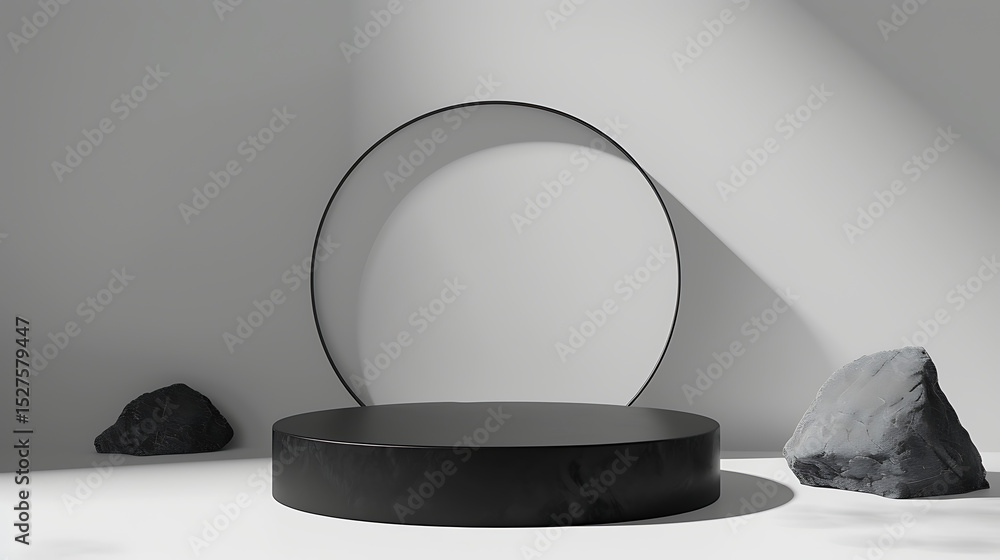 Aufkleber a minimalist product podium display with a circular backdrop and stones creates a modern and abstrac