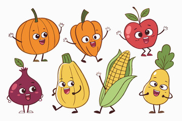 Adorable cartoon fruits and vegetables collection