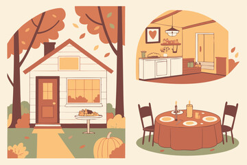 Obraz premium Cozy autumn home house kitchen and thanksgiving dinner