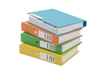 Isolated Stack of Colorful Binders Organized Office Supplies