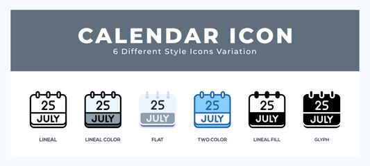 Calendar july icon symbol. logo illustration with different styles