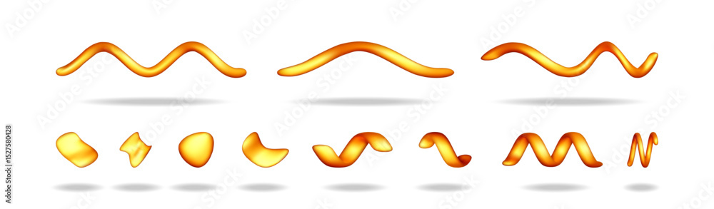 Poster collection of orange 3d wavy and fluid abstract shapes with shadow. modern vibrant flowing elements 