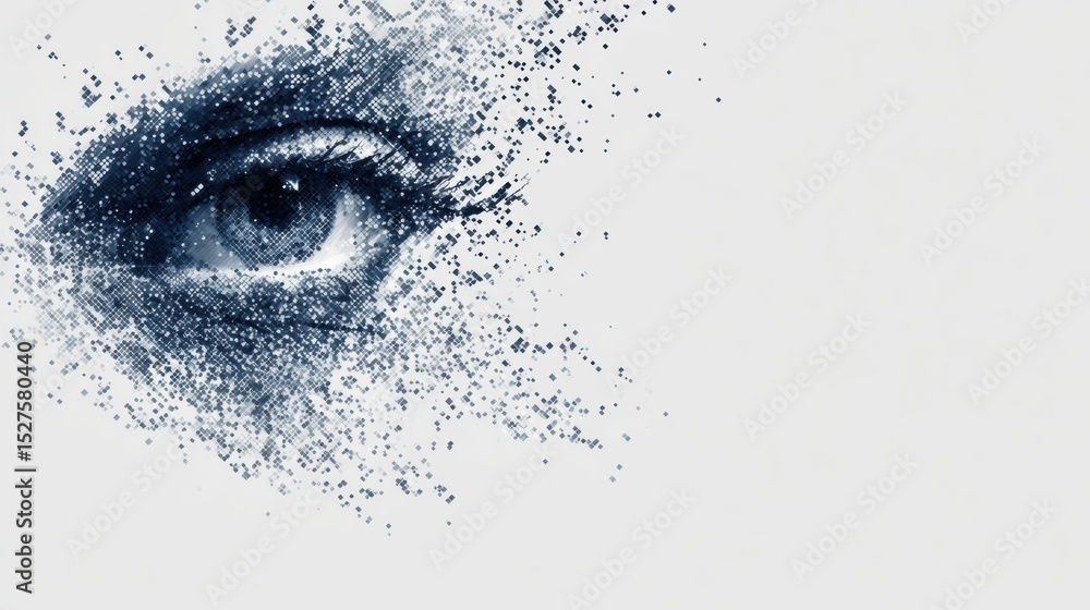 Fototapete Eye Icon Composed of Dissolving Pixels Creating a Seamless Digital Transition in Minimalist Design