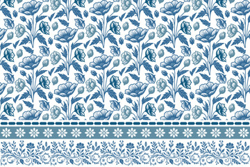 seamless floral sketch petals modern.home textile one-line texture blue floral.clean pillow cover fashion outline design.border embroidery white background simple petal.hand drawn elements minimalism
