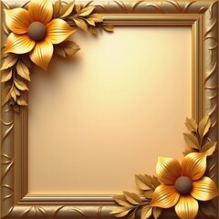 Elegant Gold Frame with 3D Flowers: Luxury Background for Design