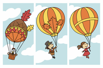 Thanksgiving hot air balloons cartoon illustration