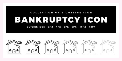 Pack of 6 Outline Vector Bankruptcy icon