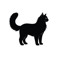 Simple Maine Coon Cat Minimalist Black Vector Silhouette