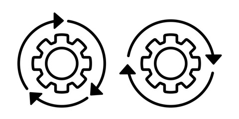 Moving gears with circular arrows. Mechanism. Industrial cycle concept. Rotating gear wheel or gear icon. Vector illustration