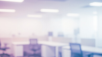 Blurred office interior with desks chairs and lighting in a modern setting Designed to inspire work and clarity, it includes essential furnishings and a calm, organized environment.