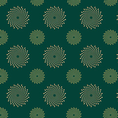 Abstract seamless vector pattern. Funnels, circles on a green background.