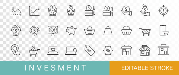 Investment line icon set. Set collections. Editable stroke. Simple design. Vector illustrate
