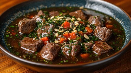 Hearty beef stew in a bowl