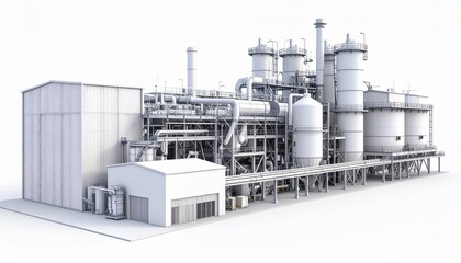 White Industrial Complex 3D Rendering Geometric Structures and Clean Lines