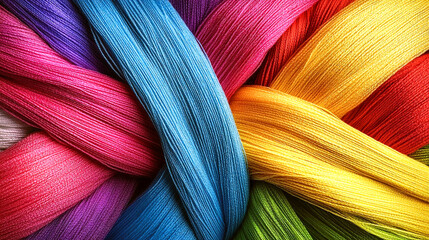 Intertwined Rainbow Threads Symbolizing  Connection and Support in a Harmonious Abstract Weave