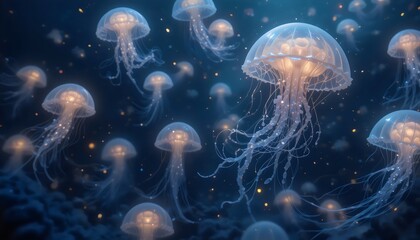 Underwater Animation with Glowing Jellyfish | Mesmerizing Dark Ocean Scene | Drifting Bioluminescent Sea Creatures | Ethereal Marine Life | Deep Sea Animation