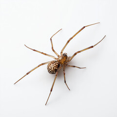 Detailed close-up of a brown spider with patterned abdomen, isolated on a clean white background. Ideal for educational, scientific, or Halloween-themed visuals.