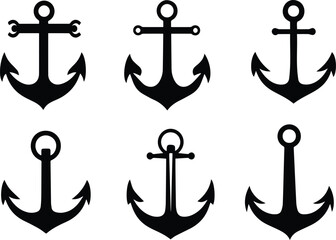 Anchor set vector silhouette illustration