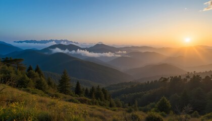 Obraz premium Smoky Mountain Sunset | Breathtaking Scenic View of Smoky Mountains | Colorful Sunset Landscape | Nature Photography | Majestic Mountain Twilight