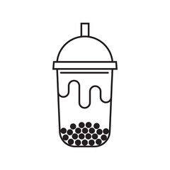 Boba tea and Bubble tea outline stroke icon simple template