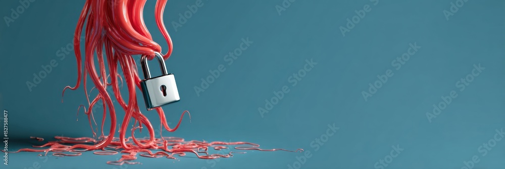Poster melting lock icon symbolizes vulnerability to phishing attacks and cybersecurity threats in a visual