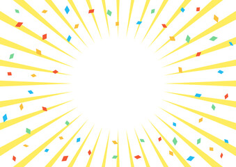 カラフルな紙吹雪とサンバーストの背景