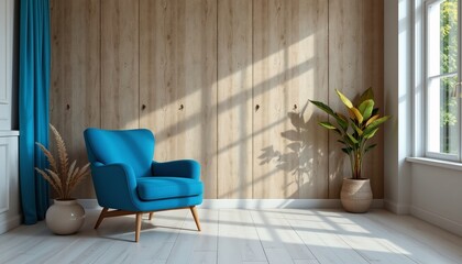 create an interior scene featuring an armchair in the foreground against a background that is subtly hinting at the room